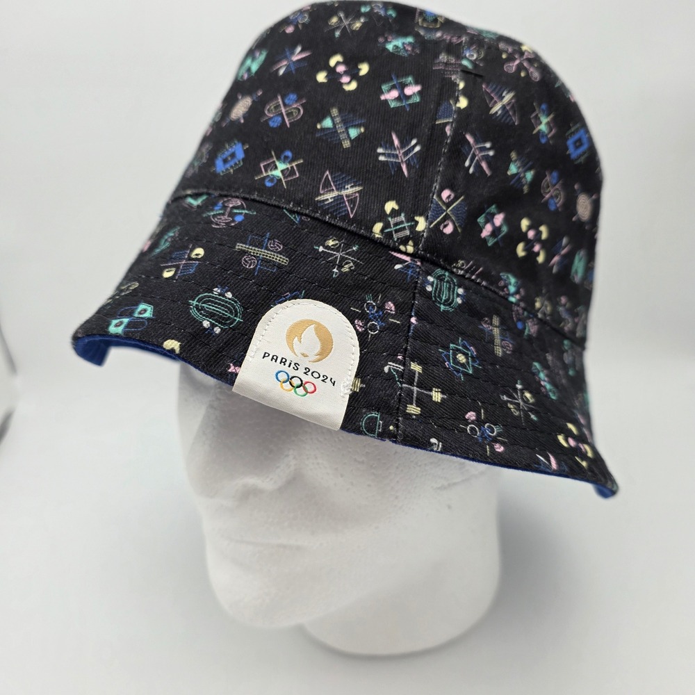 Paris 2024 Olympics Official Reversible Bucket‎ Hat Unisex Blue Black Geometric - Picture 2 of 14